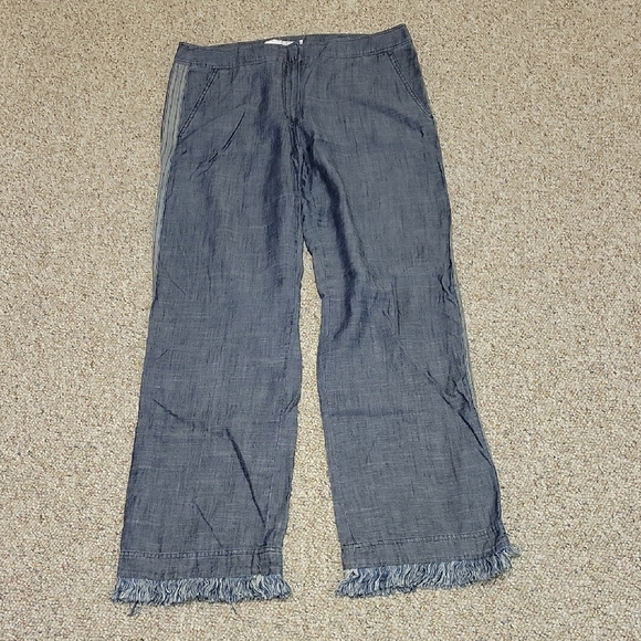 Trina Turk Chambray Denim Fringe Hem Pants. Small - Picture 3 of 6